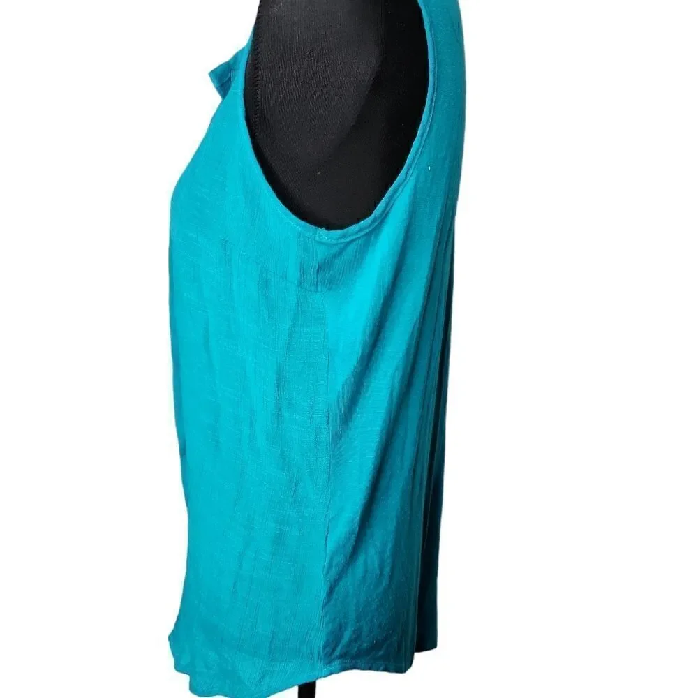 PerSeption Concept Tank Top Shirt Turquoise Blue Large V Neck Button Up - Picture 4 of 6